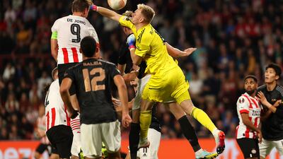 Luuk de Jong heads past Aaron Ramsdale. Getty