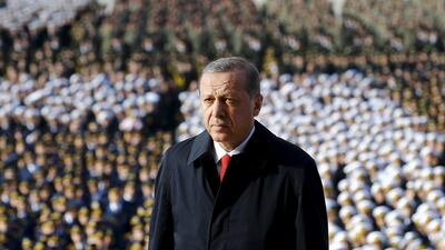 Turkish president Recep Tayyip Erdogan attends a republic day ceremony at the mausoleum of Mustafa Kemal Ataturk in Ankara on October 29, 2015, three days ahead of a general election. Umit Bektas / Reuters
