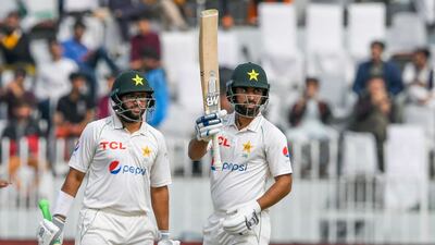 Pakistan's Abdullah Shafique celebrates reaching 50. AFP