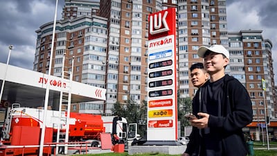A petrol station in Moscow. US President Donald Trump’s pressure on countries to stop buying Russian crude has affected oil prices. AFP
