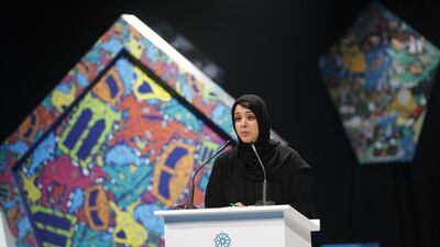 Reem Al Hashimy, Minister of State and Director General of the Dubai Expo 2020 bureau, speaks ahead of the launch of the For Everyone campaign. Karim Sahib / AFP