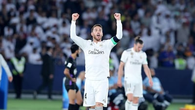 Sergio Ramos of Real Madrid celebrates his goal against Al Ain in the Club World Cup final at Zayed Sports City Stadium, Abu Dhabi. Chris Whiteoak / The National