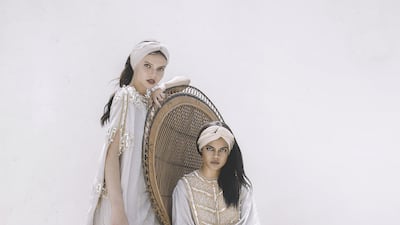 Embellished kaftan-inspired designs by Bthaina are available for pre-order at Moda Operandi