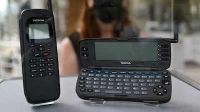 Nokia 9000 Communicator series devices at the Smartphone.25 - Tell a Story! exhibition in Frankfurt. Getty