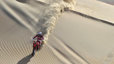 Sam Sunderland led last year’s Abu Dhabi Desert Challenge from start to finish but was given a 10-minute penalty for a technical infringement that relegated him to third. Courtesy Edoardo Bauer