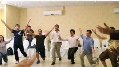 A participant in the improvisation class describes the workshop as the equivalent of comedy 'bungee jumping' - just dive in and feel your heart pound.