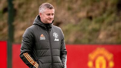 Manager Ole Gunnar Solskjaer oversees the training session. Getty