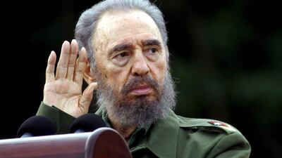 A photo from 2006 shows Fidel Castro gesturing as he delivers a speech in Cuba EPA/STR