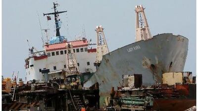 The Lady Rana lies on the Sharjah Corniche, along with parts of the Sea Mermid. The two merchant ships are destined to be carved up into scrap metal, as their ravaged hulls leave no hope of salvage.