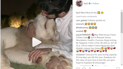 A screengrab of Sheikh Hamdan bin Mohammed's Instagram account shows the Crown Prince of Dubai with his lion - Moochi.