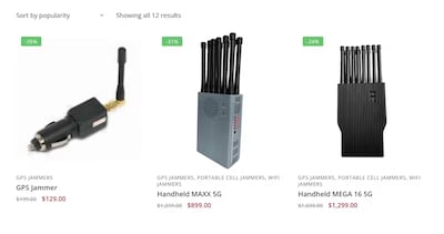 A vast array of GPS jamming devices, ranging from $130 to $2,000, are easily available online. Photo: TheSignalJammer.com