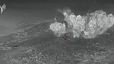 Video released by the Israeli army shows explosions on Ali Al Taher ridge in southern Lebanon. AFP
