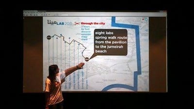 Adina Hempel presents the Cutting Through the City route during last year's Mena Lab.