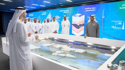President Sheikh Mohamed tours Adnoc headquarters, after a board meeting. Photo: Hamad Al Kaabi / UAE Presidential Court