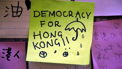 Messages of support for pro-democracy protesters in Hong Kong. Photo: David Gray / Reuters