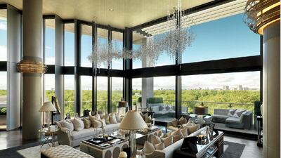 The formal reception room of Nick Candy's penthouse in One Hyde Park. Courtesy Candy Capital