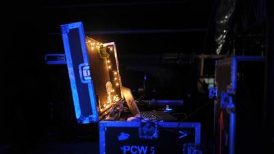 A glimpse of the many tools needed to put on a concert sit on the stage set-up area prior to the start of the show. Delores Johnson / The National