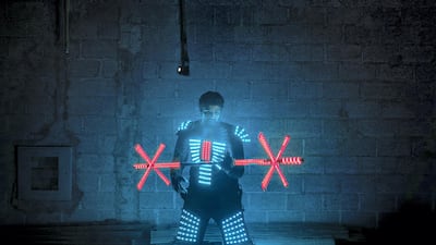 Al Dhahery was born in Sharjah and took his first cues from Chinese and Russian circus artists. Al Dhahery is a juggler and also uses props such as a lightsabre-like baton. Photo: Reem Mohammed / The National
