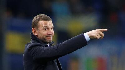 Ukraine coach Andriy Shevchenko gestures during the match at Metalist Stadium, Kharkiv. Reuters