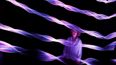 An art light installation is displayed during a festival in Skopje, North Macedonia. Reuters