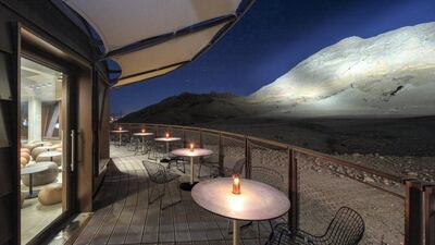 The geology park has a café with panoramic views of Jebel Buhais. Courtesy of Hopkins Architects