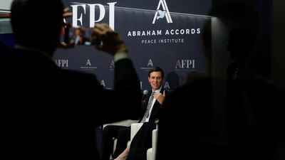 Mr Kushner speaks about the Abraham Accords during an event at the Donald Trump-affiliated America First Policy Institute in Washington. Reuters