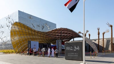 Visitors outside the Iraq Pavilion, Expo 2020 Dubai. David Koriako/Expo 2020 Dubai