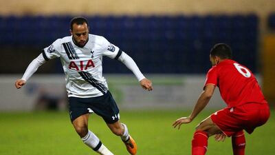 Andros Townsend of Tottenham Hotspur takes on Kevin Stewart of Liverpool during the Barclays U21 Premier League match between Liverpool U21 and Tottenham Hotspur U21 at Lookers Vauxhall Stadium on January 25, 2016 in Chester, England. (Photo by Alex Livesey/Getty Images)
