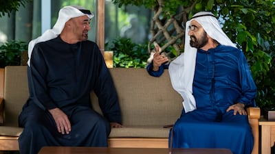 President Sheikh Mohamed with Sheikh Mohammed bin Rashid, Vice President and Ruler of Dubai. Abdulla Al Neyadi / UAE Presidential Court