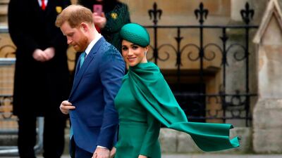 Britain's Prince Harry, Duke of Sussex and Meghan, Duchess of Sussex arrive to attend the annual Commonwealth Service at Westminster Abbey in London. AFP
