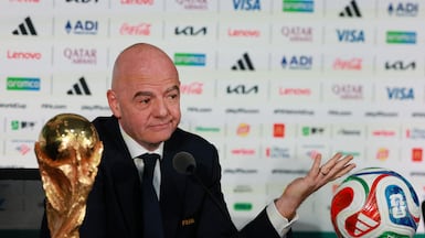 Fifa President Gianni Infantino speaks to reporters in Mexico City on the eve of the 2026 World Cup. Reuters
