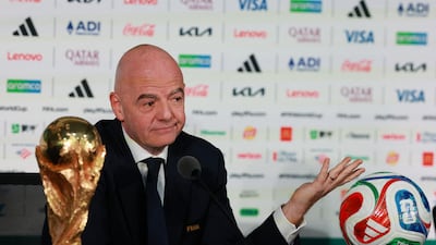 Fifa President Gianni Infantino speaks to reporters in Mexico City on the eve of the 2026 World Cup. Reuters
