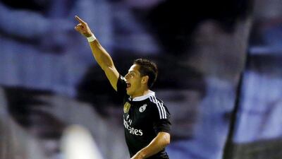 Real Madrid's Javier Hernandez celebrates scoring against Celta Vigo in La Liga on Sunday. Miguel Vidal / Reuters / April 26, 2015