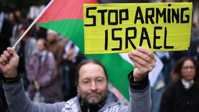 A protester at a rally in Berlin, on October 6. EPA