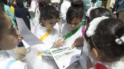 Khadijah Primary School pupils enjoy road sense lessons during Gulf Traffic Week at Yas Mall. Antonie Robertson / The National