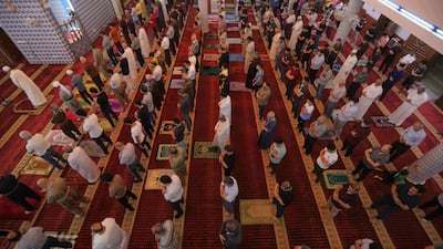 Worshippers prayer at a mosque in Erbil, the capital of the autonomous Kurdish region of northern Iraq. AFP