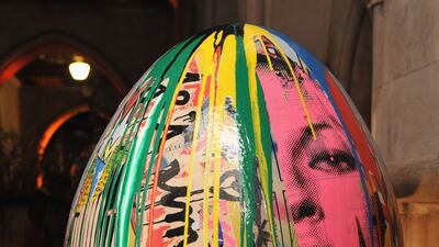 'Life is beautiful' by Mr Brainwash at The Faberge Big Egg Hunt - Grand Auction raising money for Action for Children and Elephant Family, at Royal Courts of Justice, Strand on March 20, 2012 in London, England. WireImage