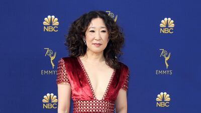 Sandra Oh in slick red Ralph & Russo Couture. Photo / EPA
