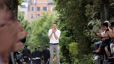 Belgian designer Kris Van Assche at the end of his Dior Spring/Summer 2009 menswear collection. AFP PHOTO FRANCOIS GUILLOT