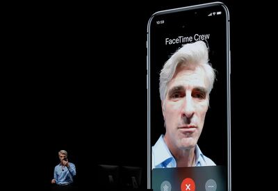 Craig Federighi, Apple's senior vice president of software engineering, speaks about group FaceTime when it was first announced in 2018. AP