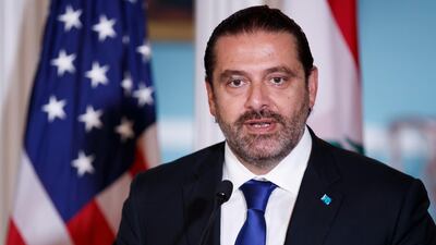 Saad Hariri speaks during a briefing at the State Department in Washington, DC on August 15. EPA