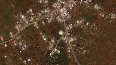 A satellite image shows destroyed homes and buildings in the aftermath of a Hurricane on Providencia Island, Colombia, November 29, 2020. Reuters