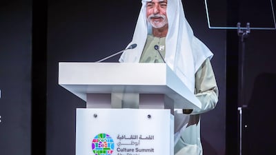 Sheikh Nahyan bin Mubarak, Minister of Tolerance and Coexistence, speaking at Culture Summit Abu Dhabi. Victor Besa / The National