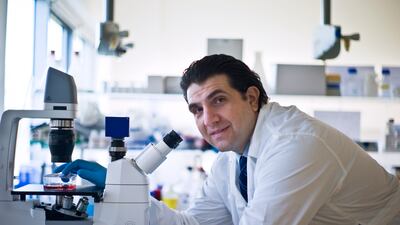 Dr Nicolas Christoforou pictured in a research lab at Khalifa University. His research focuses on developing cardiac tissue samples. Delores Johnson / The National