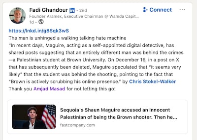 Fadi Ghandour, executive chairman of UAE-based investment company Wamda, responds to Shaun Maguire's post.