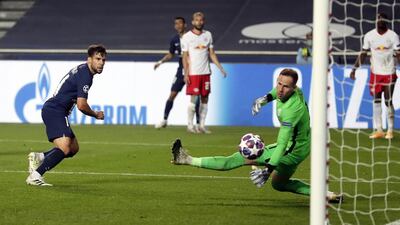 Juan Bernat scores the third goal. EPA