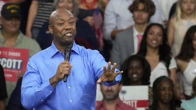 Senator Tim Scott at his presidential campaign announcement event at Charleston Southern University. AP