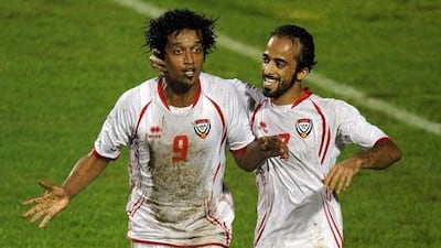 Mohamed Al Shehhi, left, Ali Al Wehalbi and the rest of teh UAE squad open their campaign against Kuwait on September 2.