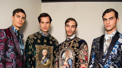 Models wearing Alta Sartoria, backstage at the show. Courtesy Dolce & Gabbana