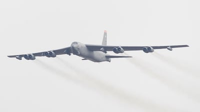 A US Air Force B-52 bomber flies over Osan Air Base on January 10, 2016 in Pyeongtaek, South Korea. Getty Images